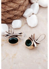 Resim Kök Zümrüt Taşlı Elişi Tasarım Gümüş Küpe 5592 