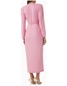 Resim Rowen Rose Belted Cardigan Dress, Lüks Örgü Kumaşlı Kuşaklı Şık Triko Elbise Abiye Pembe 36 