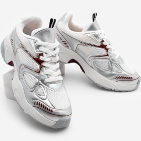 Resim Marjin Kadın Sneaker Kalın Taban Bağcıklı File Detaylı Spor Ayakkabı Sargen Bordo 