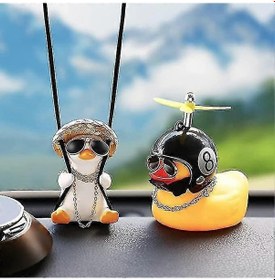 Resim Pervaneli Kasklı Sallanan Ördek Araba Süsleri - Sarı Ördek Stili - Kaiyi 