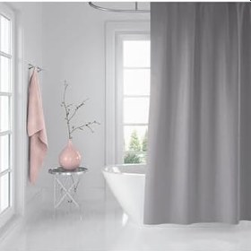 Resim Banyo Perdesi Seti Gri 120x200 Duş Perdesi, 90x130 Banyo Perde Borusu Beyaz Askı Aparatı Hediyeli 0010 