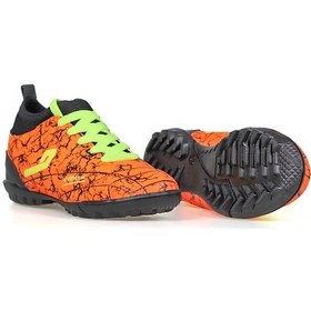 Resim Erkek Çocuk Turuncu Çoraplı Halı Saha Ayakkabı - Bağcıklı, Rahat Konforlu Ve Dayanıklı Futbol Ayakkabısı Turuncu 