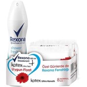 Resim Rexona Shower Fresh Kadın Sprey Deodorant 150 ml Kotex Ultra Kanatlı Ped Normal 8'li 