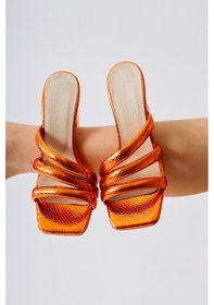 Resim Sasima Turuncu Yılan Desenli Bantlı Topuklu Terlik 001 