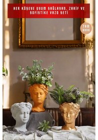 Resim Dekoratif Vazo Seti Obje Ev Dekorasyon Masa Üstü Dekor Vazo Seti Model 37 Turuncu Beyaz Gold Turuncu Beyaz Gold 