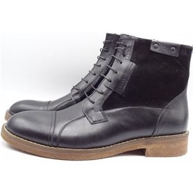 Resim Güvener King Shoes Siyah Hakiki Deri Erkek Şık Postal 