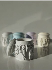 Resim Rome El Yapımı Beton Melek Figürlü Ahşap Fitilli Soya Mum Açık Gri 