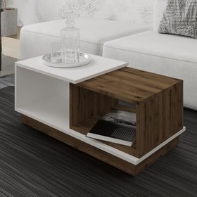 Resim Viyana İki Renkli Modern Orta Sehpa - Raflı Tasarım, Beyaz/Antik Ceviz 