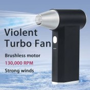 Resim 130.000 RPM Fırçasız Motorlu Ultra Güçlü Turbo Fan - USB ile Şarj Edilebilir, Toz ve Kar Temizliği için Yüksek Hızlı Rüzgar, Kompakt Tasarım, Tek Düğme ile Kolay Kullanım" 