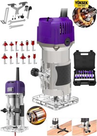 Resim Genel Markalar Alman 4200Rpm 6 Kademe Devir Ayarlı Formika Traşlama Freze Makinesi 6 Mm Pens + 12 Adet Uç MOR 