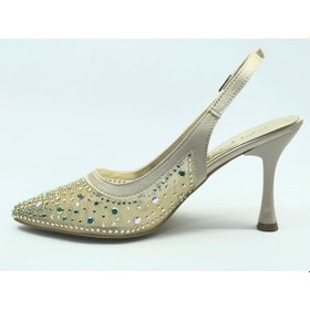 Resim Feles Arkası Açık Şeffaf Taş Detaylı Sindirella Kadın Topuklu Ayakkabı Altin 