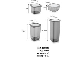 Resim Nida 48'li 96 Parça Çeyiz Seti - Etiketli Kare Erzak Saklama Kabı Çerezlik Baharatlık Bakliyat Kabı 