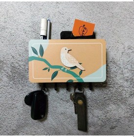 Resim Dal Üstünde Kuş Temalı Bölmeli Duvar Anahtarlık Modern Askılık Dekor Diğer 