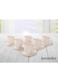 Resim Keramika Türk Kahve Fincan Takımı 12 Parça Mat Beyaz El Dekor 