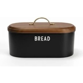 Resim Skygo Siyah Metal Ekmek Kutusu 33X18X18 cm | Ahşap Kapaklı Büyük Hacimli Ekmeklik | Kulplu Modern Mutfak Depolama Kabı | Uzun Süre Taze Saklama 