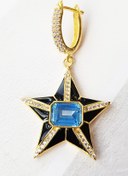 Resim MorMajor Silver Tekli Siyah Mineli Big Star Baget Zirkon Gümüş Küpe 