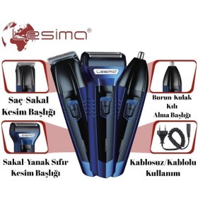 Resim St Morritz Saç-Sakal-Vücut 3 Başlıklı Saç Sakal Yanak Burun Ense Tıraş Makinesi Traş Bakım Set 1-2 Saat İthala 