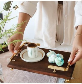 Resim Akayev Ahşap Altın Boncuk Ayaklı L Dizayn 30x20 cm Tepsi 