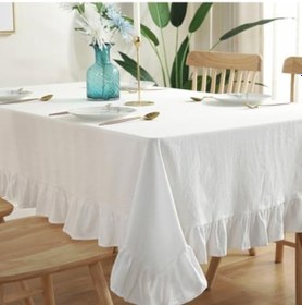 Resim Vintage Keten Fırfırlı Masa Örtüsü Dayanıklı Pamuk Keten - 16 En 