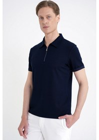 Resim Efor Slim Fit Esnek Pamuklu Fermuarlı Lacivert Polo Yaka Tişört Ts 926 