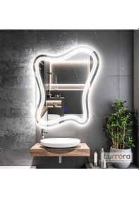 Resim Mariont Beyaz Led'li Lazer Kumlamalı Lavabo & Banyo Aynası Dokunmatik Sensörlü 70 X 56 Cm 