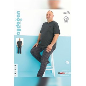 Resim Aydoğan Erkek Dinç Büyük Beden Koton Kısa Kol Antrasit Pijama Takım 0178 Antrasit 