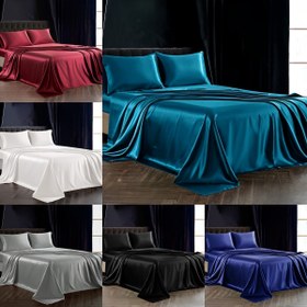 Resim 4 adet Lüks Saten Yatak Takımı, Tam Boy, Yumuşak ve Pürüzsüz Düz Yatak Takımı, Makinede Yıkanabilir, Düz Renk, Polyester Lif, 80-85g Kare Metre, 12 inç Düz Yatak, Tüm Mevsimler İçin Uygun, Desensiz 