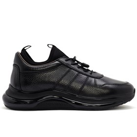 Resim Men's Black Lace-up Thick-Sole Leather Sneaker 