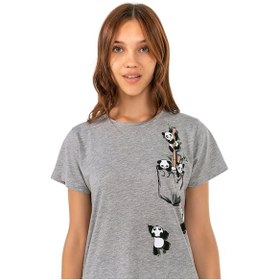 Resim Vıshenka Kadın Gri Compact Penye Pamda Baskılı T-Shirt Gri 