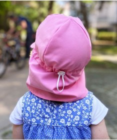 Resim yorni Pembe, Ense Korumalı, Boyundan Bağlamalı, Lastikli Ayar Tokalı Çocuk Bebek Güneş Şapka 