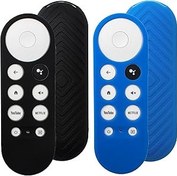 Resim Google TV için 2 adet uzaktan kumanda kapağı – Hafif kaymaz silikon kılıf, darbeye dayanıklı (siyah+kraliyet mavisi) 