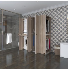 Resim Kenzlife Çamaşır-Kurutma Makinesi Dolabı Ve Giysi Dolabı Çekmeceli Eşari Sağ Crd 187 160 60 Banyo Çok Renkli 