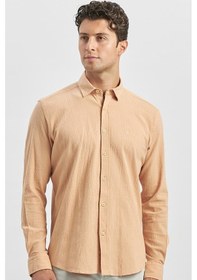 Resim İmza Turuncu Uzun Kollu Gofreli Biyeli %100 Pamuk Casual Slim Fit Dar Kesim Gömlek 1004240247 Turuncu 