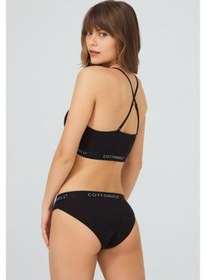 Resim Cottonhııll Basic Spor Kaplı Pamuklu Balensiz Kadın Sütyen Takımı Siyah-siyah Siyah 