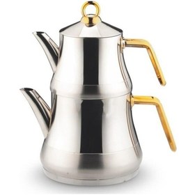 Resim Lines Naz Çelik Çaydanlık Takımı Altın Kulp Orta Boy 