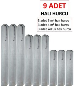 Resim 9 Adet Tela Kumaş Halı Hurcu Bağcıklı 6m2 -3 Adet -4m2 .3 Adet - Yolluk 3 Adet Gri 