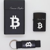 Resim Ada Lazer Kişiye Özel Bitcoin (Btc) Metal Sigara Kutusu, Zippo Çakmak ve Anahtarlık Seti 