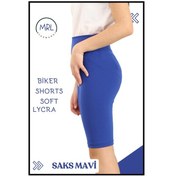 Resim Biker Şort Yüksek Bel İç Göstermez Esnek Yumuşak Likralı Soft Tbiker Basics Saks Mavi Mavi 
