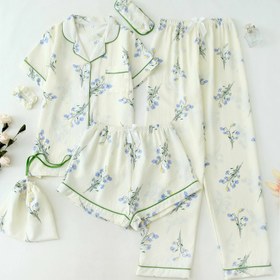 Resim Küçük Orkide Desenli Kadın Pijama Takımı, 6 Parça Set 