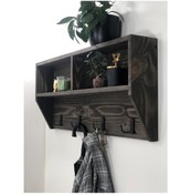 Resim O&Awood Doğal Ahşap Vestiyer, Dekoratif 4 Askılı Portmanto, Raflı 2 Bölme (531872394) 