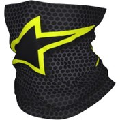 Resim Motorsiklet Atkısı - Neon Sarı Yıldız ve Siyah Altıgen Desenli Polyester Boyunluk, Nefes Alabilir Rüzgar Geçirmez Toz Önleyici Yüz Maskesi, Motosiklet Sürüşü, Outdoor Sporlar, Günlük Kullanım, Şık Kayış Tasarımı, Çok Amaçlı Boyun Aksesuarı 