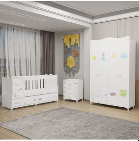 Resim Melina Bebek Odası Yıldız 4 Kapaklı Ve Şifonyer - Uykucu Beyaz 