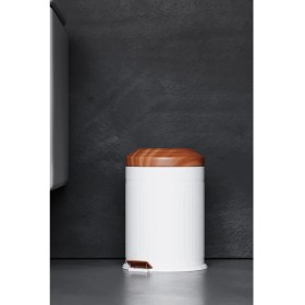 Resim Paslanmaz Çelik Vintage Çöp Kovası Beyaz -Amortisör Kapaklı Iç Kovalı Banyo,mutfak,ofis 