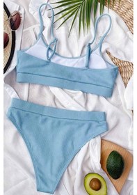 Resim Angelsin Yüksek Bel Fitilli Kumaş Tankini Bikini Üstü Mavi 