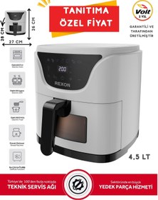 Resim Rexon Yağsız Fritöz 4,5 Litre Air Fryer Dijital Ekran Akıllı Pişirme Geniş Hacim İzleme Penceresi BEYAZ 