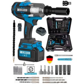 Resim Alman 1200 Nm Akülü Somun Bijon Sökme Takma Sikma Makinesi Matkap Akülü Vidalama Kömürsüz Motor 