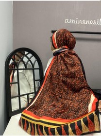 Resim Aminenesil Cardion Premium Etnik Desen Şal Turuncu Siyah Renk Açık turuncu 