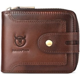 Resim Bullcaptain Gerçek Deri Erkek Rfid Blokajlı Bifold Cüzdan Kısa Kahve 