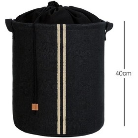 Resim Ocean Home Textile Ağzı Büzgülü Çizgili Siyah Renk Jüt Çamaşır Sepeti 36 x 40 cm 