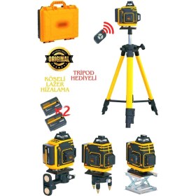 Resim 12 Köşe Tripod Hediyeli Uzaktan Kumandalı 360 Derece Çizgi Hizalama Lazer Makinesi Seviye Cihazı 